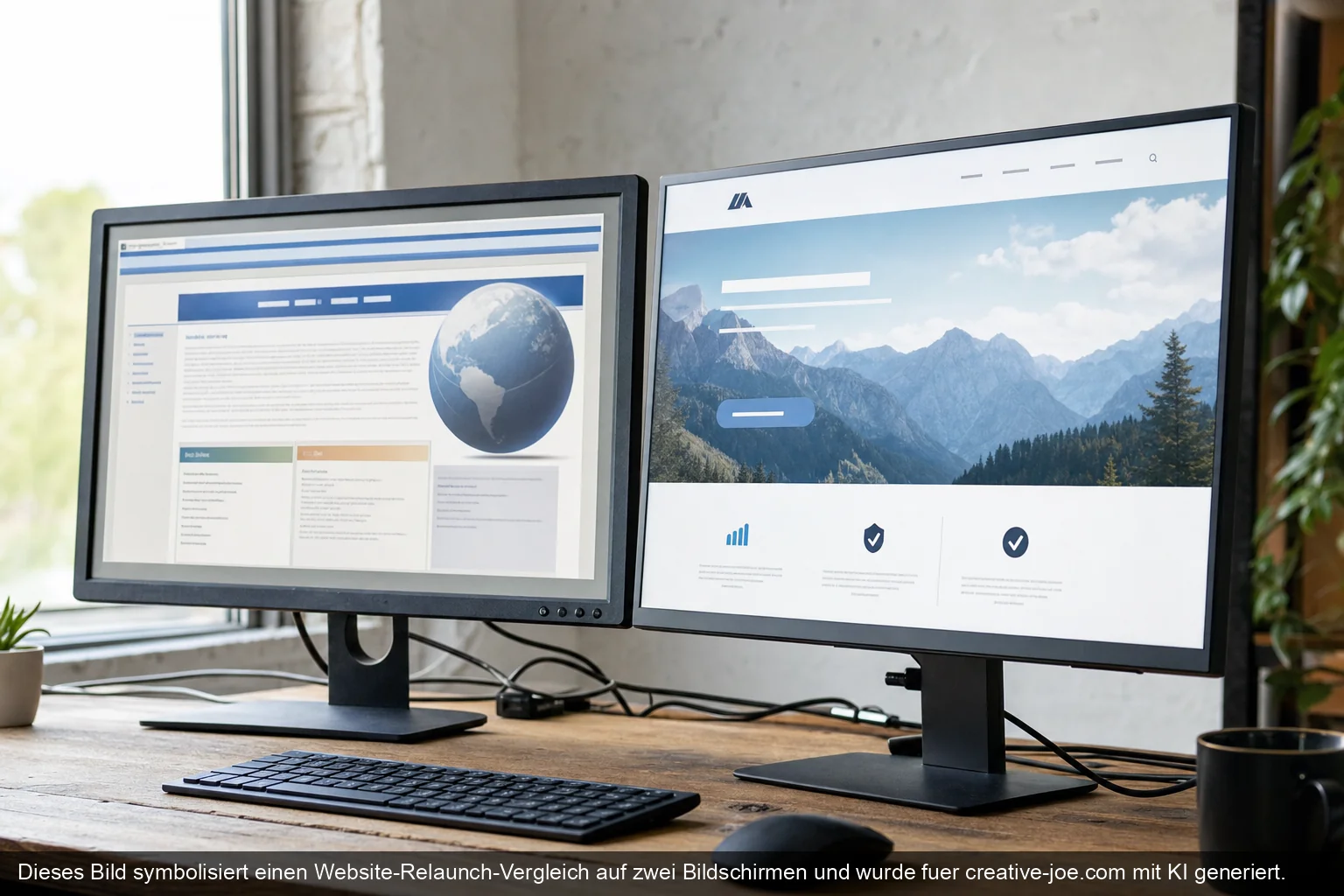 Zwei Bildschirme mit alter und neuer Webseite im direkten Vergleich