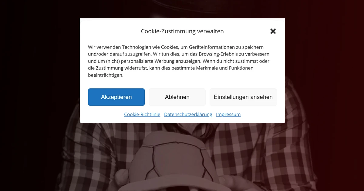 Echter Cookie-Consent-Dialog auf einer Webseite, Screenshot