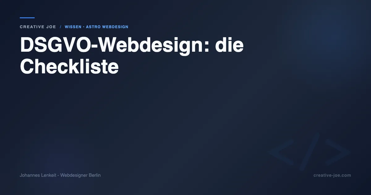 DSGVO-Webdesign Checkliste 2026 - Artikel-Cover auf dunkelblauem Grund mit weissem Titel